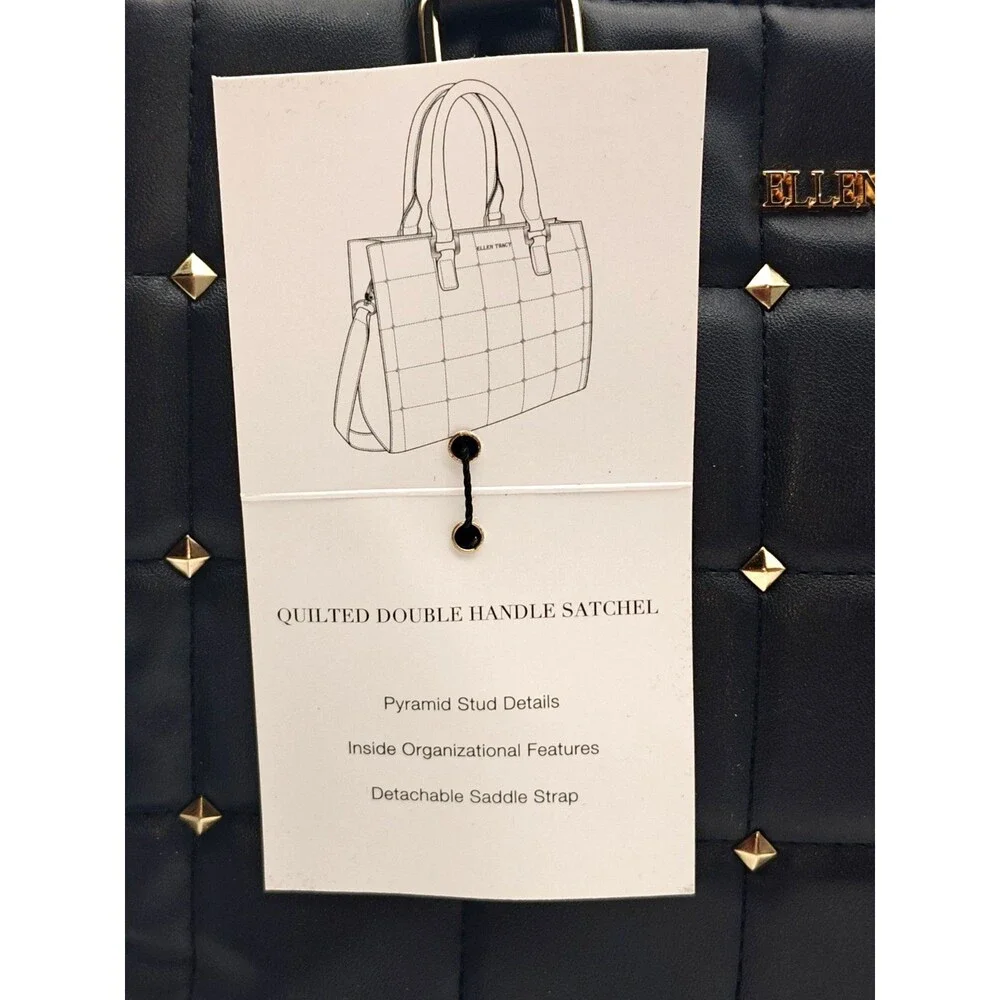 NWT Ellen Tracy Black Quilted Studden Collection Purse Handbag RV$178
